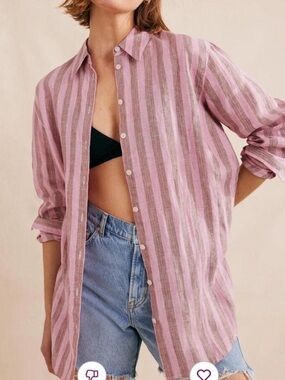 Boden pink/gold metallic stripe sienna linen button down shirt size 6